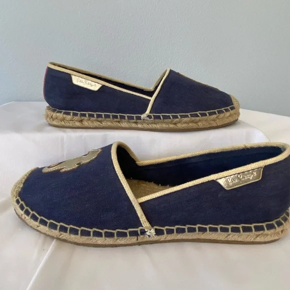Lilly Pulitzer Lia Espadrilles in true Navy with gold sea horse  size 7 - Picture 9 of 13